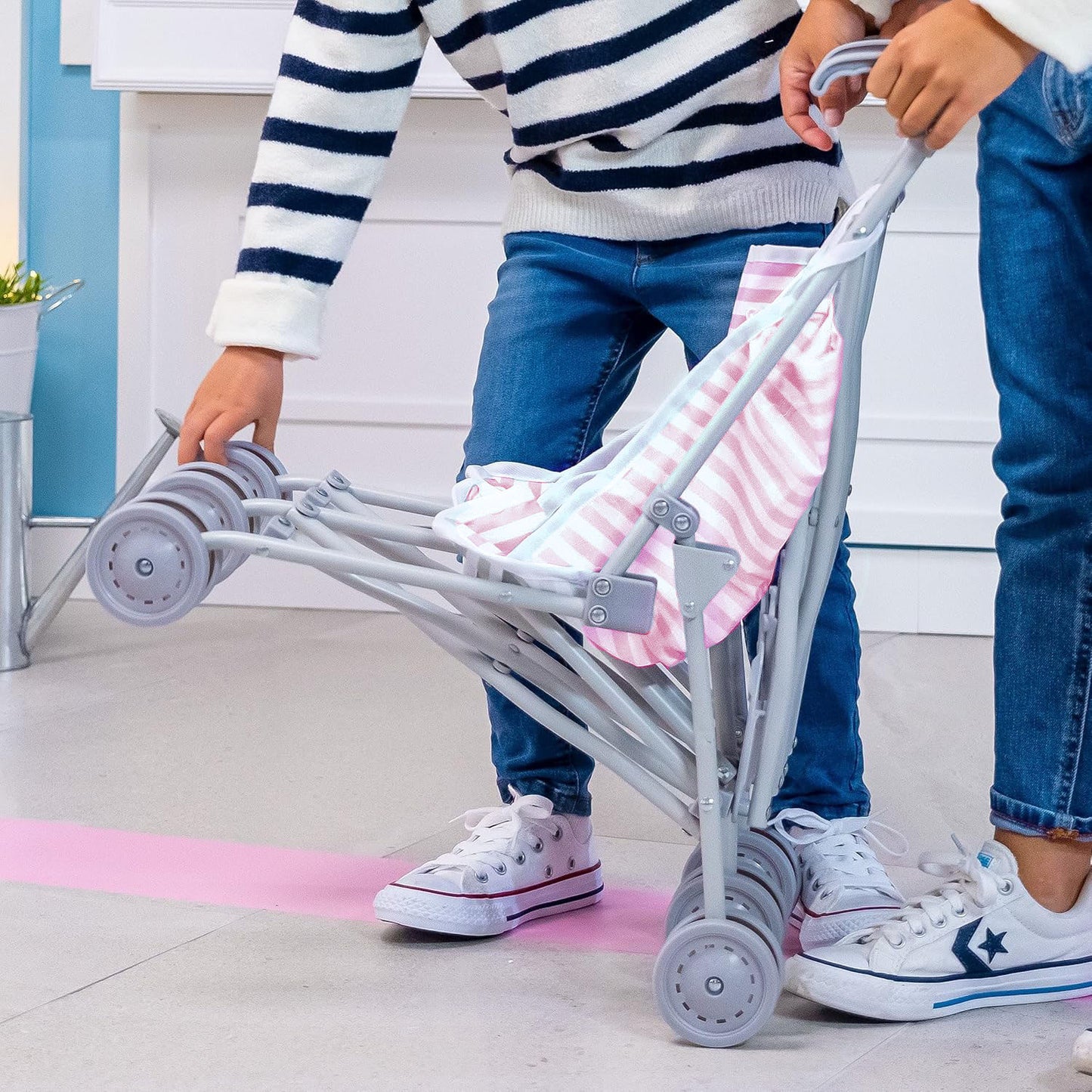 JC Toys Berenguer Boutique Twin Umbrella Baby Doll Stroller Elephant Theme PINK Ages 2 +