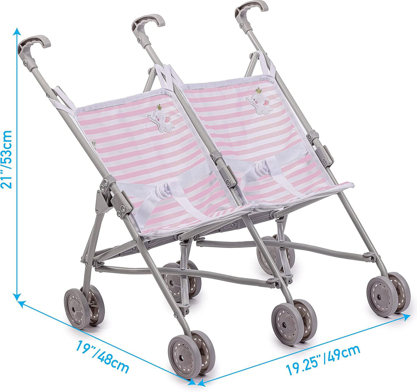 JC Toys Berenguer Boutique Twin Umbrella Baby Doll Stroller Elephant Theme PINK Ages 2 +