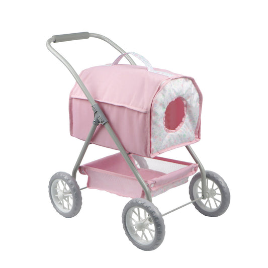 JC Toys - Berenguer Boutique Pet Stroller | Easy Folding | For Stuffed Animals | Ages 3+ | Pink Floral