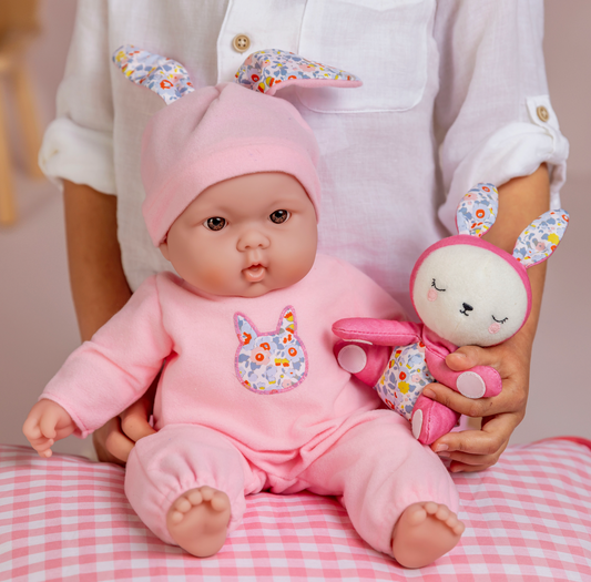 JC Toys Lots to Cuddle Babies 15” Soft Body Doll with Bunny Friend – Includes Plush with Velcro Attachment, Pink Outfit