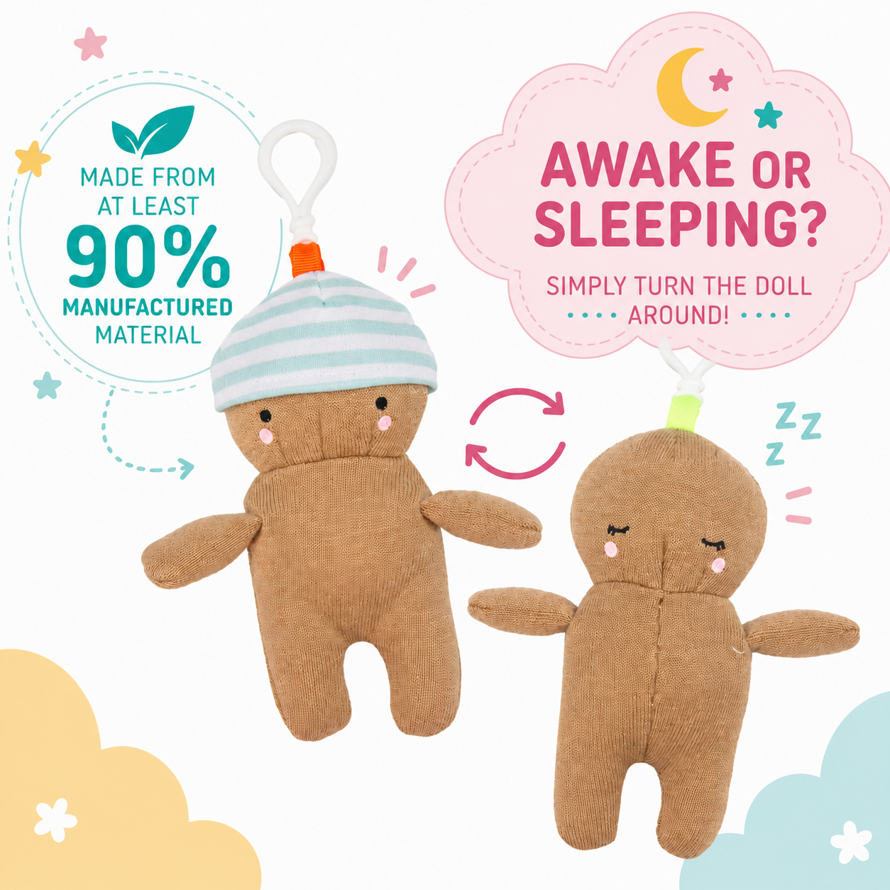 Xiquis™ Reversible Soft Baby Dolls – Collectible Eco-Friendly Plush Dolls in PDQ Display by JC Toys
