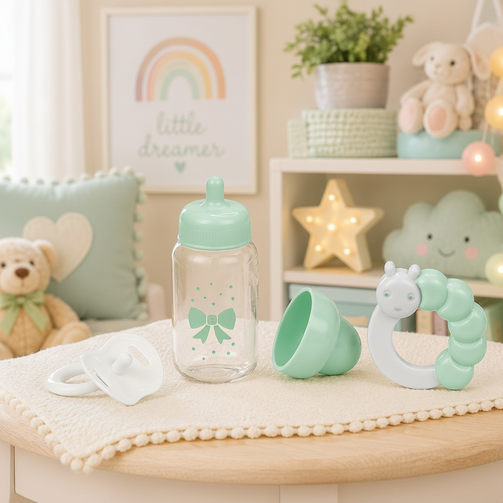 mint green bottle and accessories on a blanket